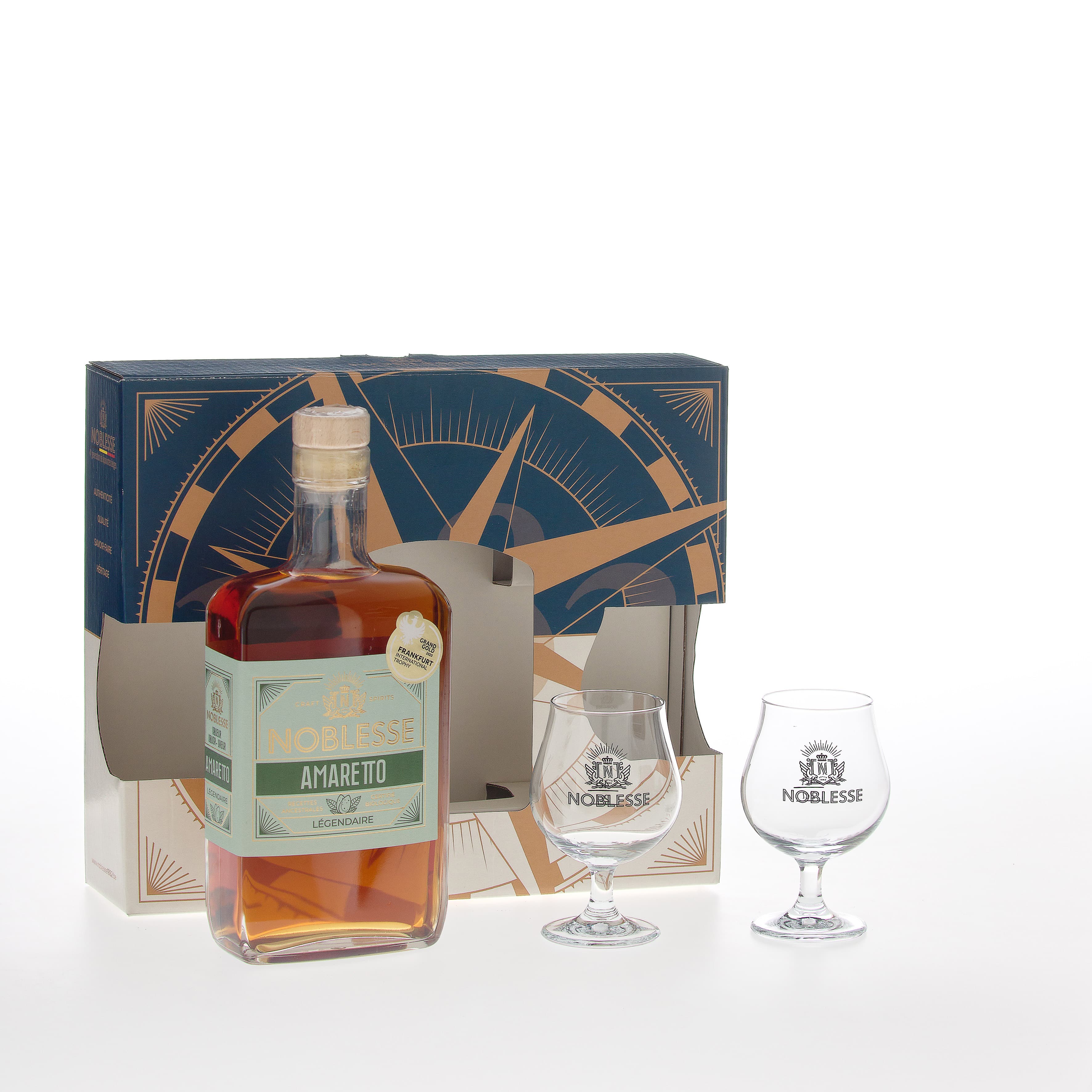 Biologische Amaretto doos + 2 glazen