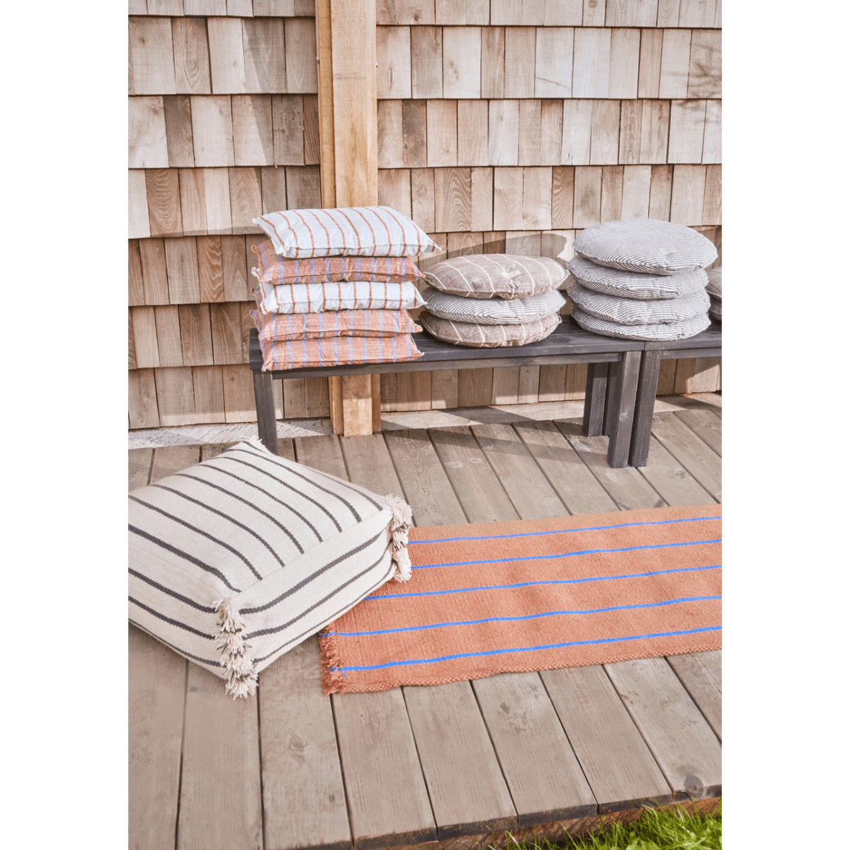 Coussin Outdoor - Caramel et bleu