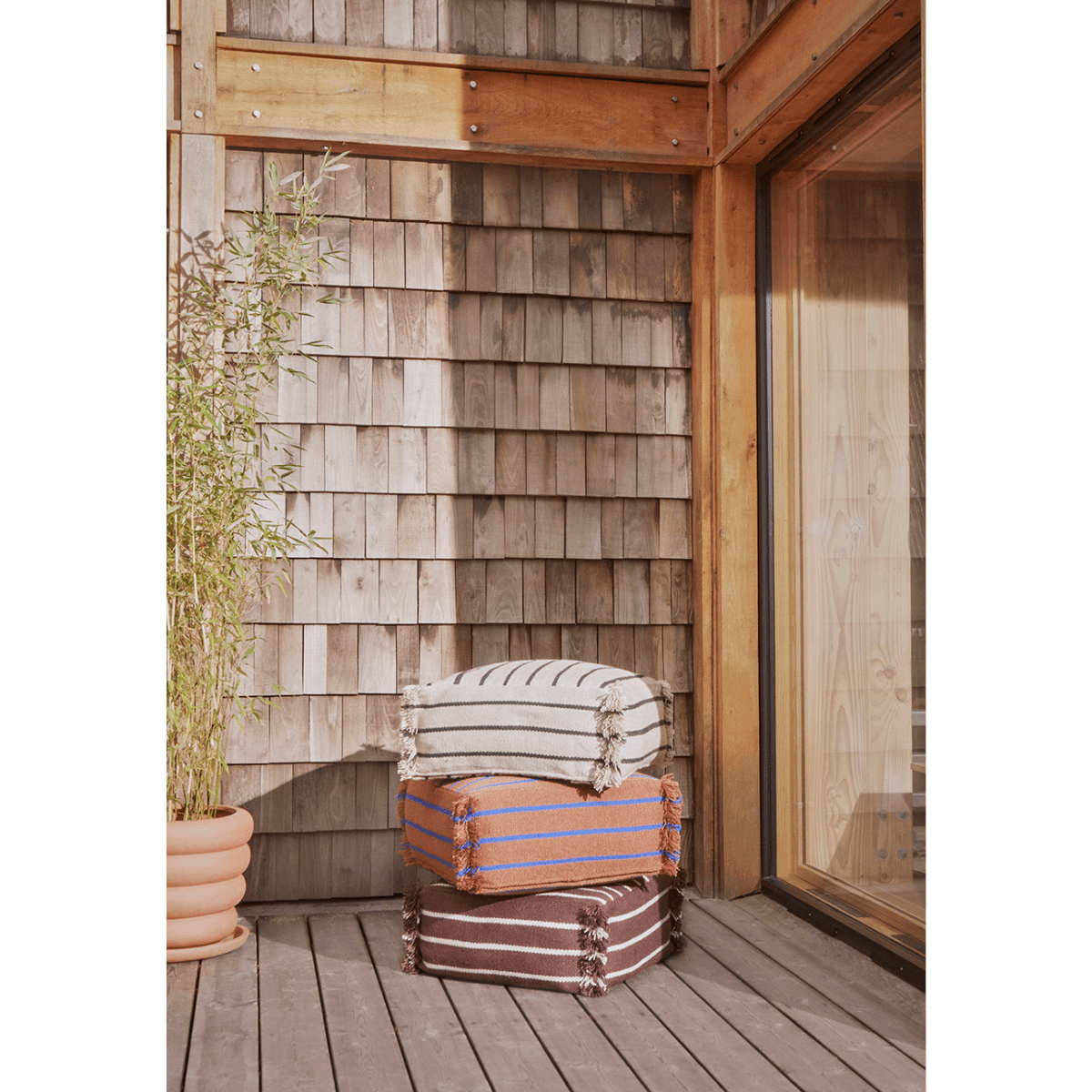 Pouf Lina - Caramel et bleu