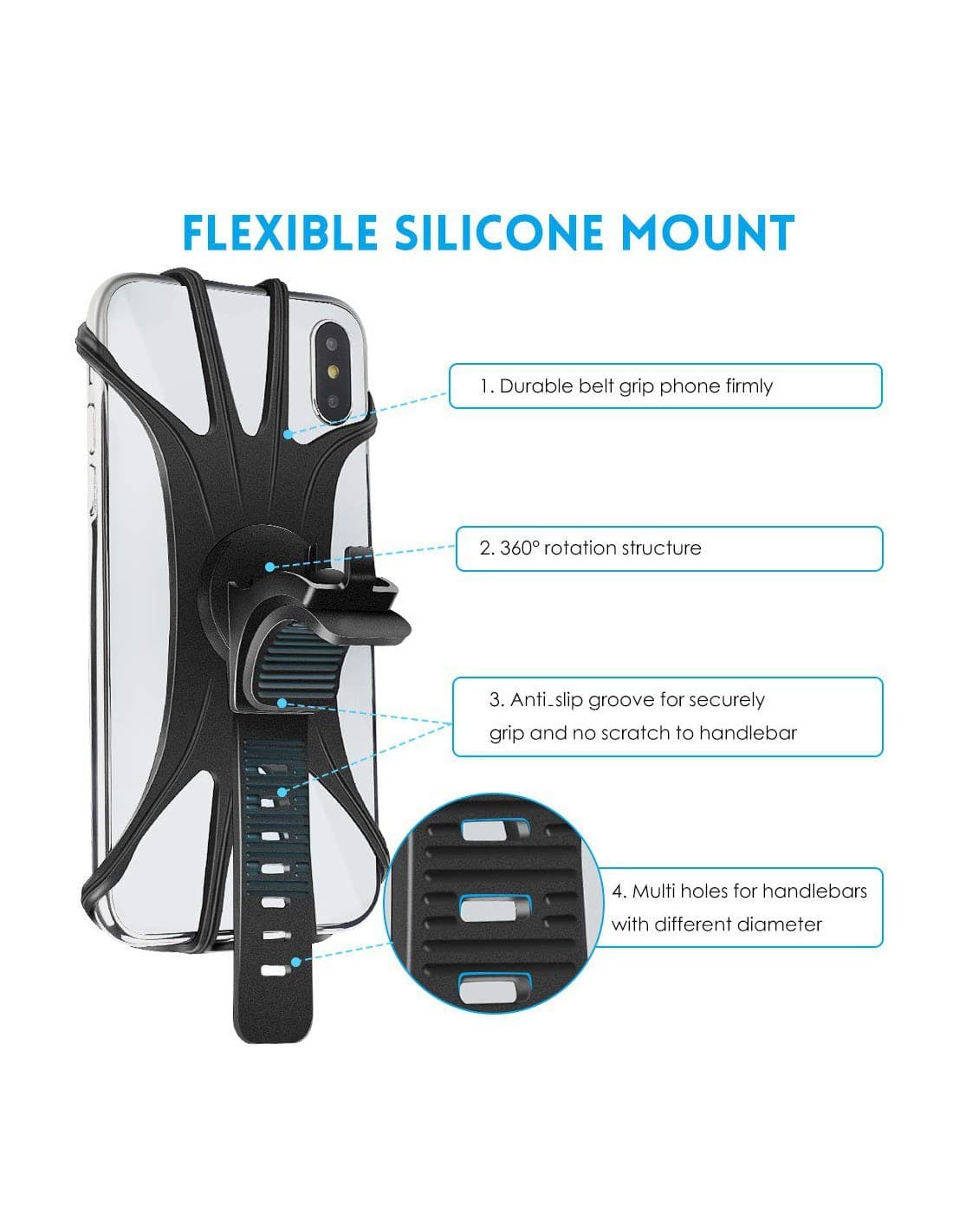 Support téléphone pour trottinette/vélo/moto - Rotatif à 360°