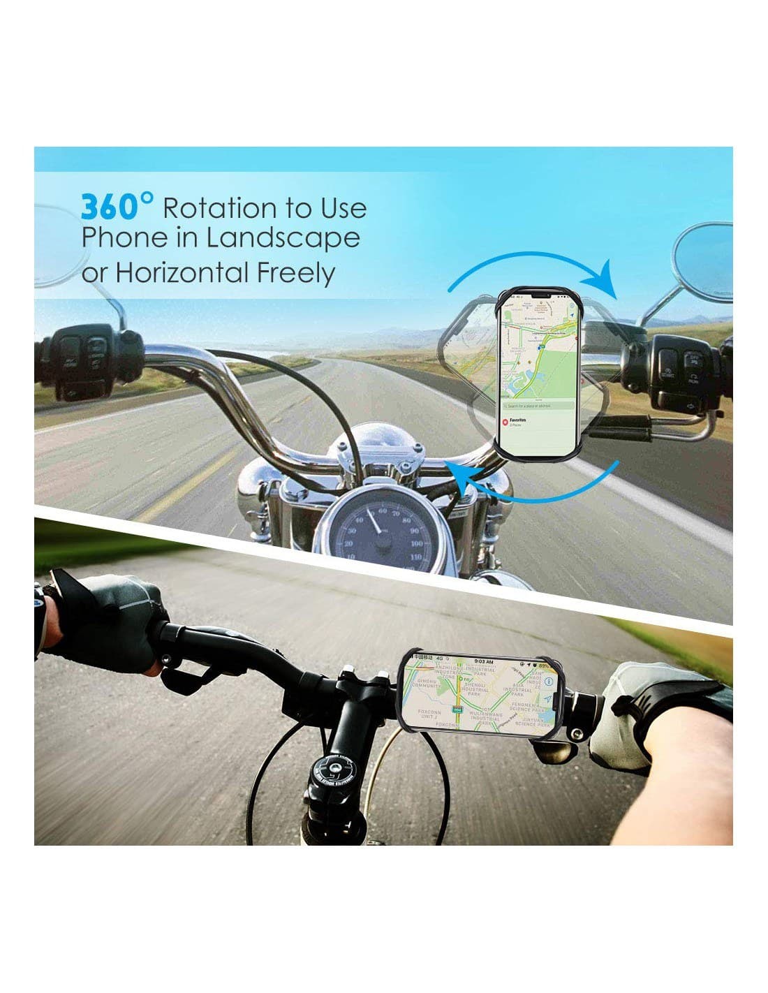 Support téléphone pour trottinette/vélo/moto - Rotatif à 360°