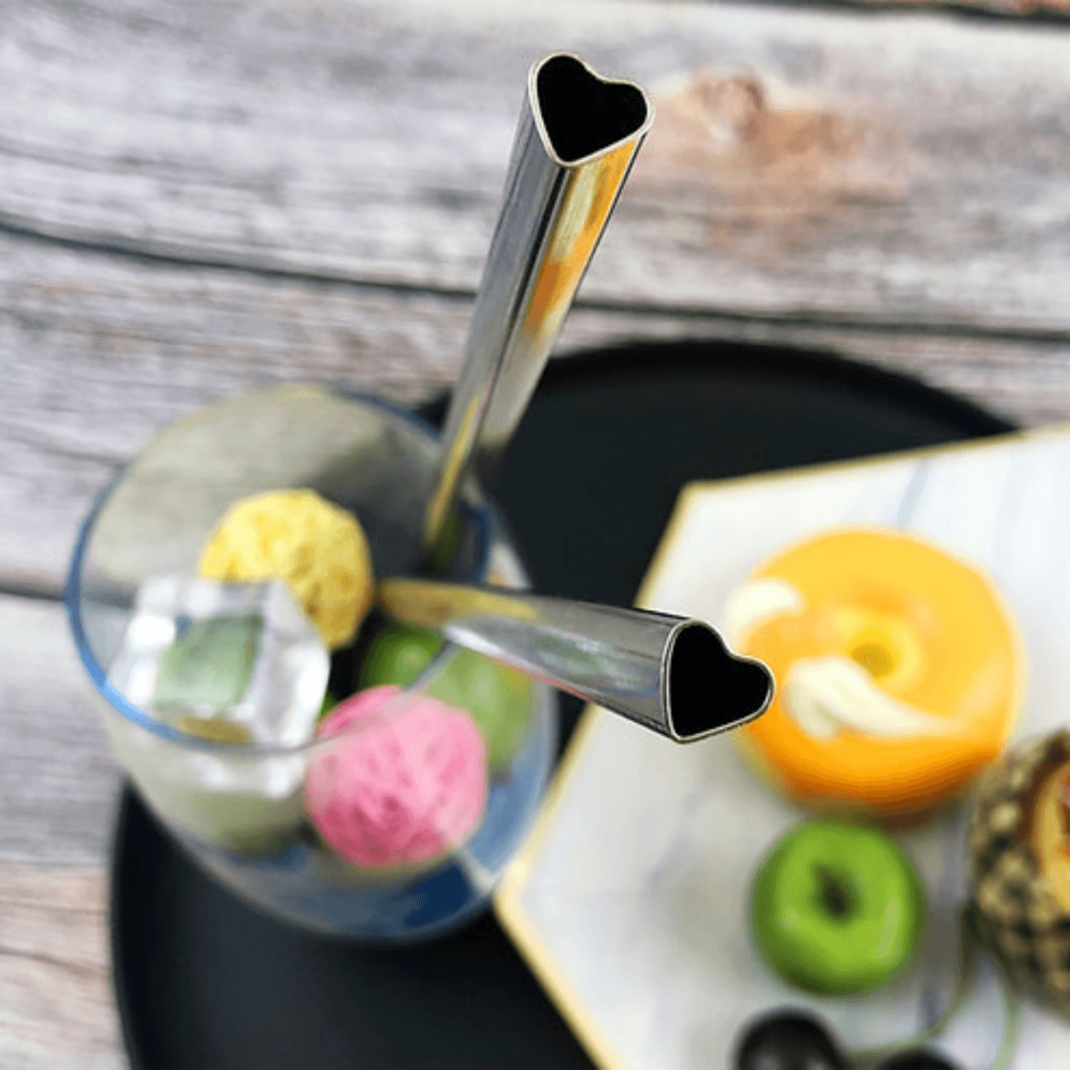 Set van 6 hart rietjes - Mix van kleuren