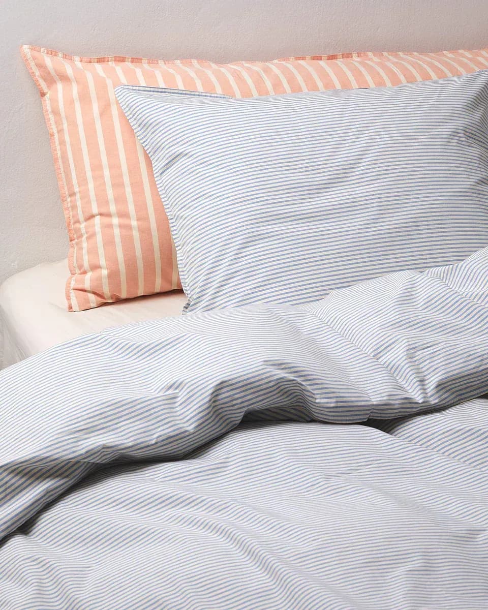 140X220 Percale 100% Coton -Dekbedovertrek Stripe- Blue-Ecru SP140BLEC