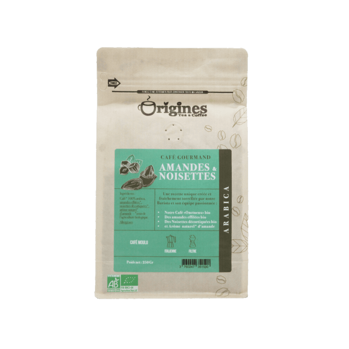 Café Amandes et Noisettes Gourmand BIO - Moulu 250g