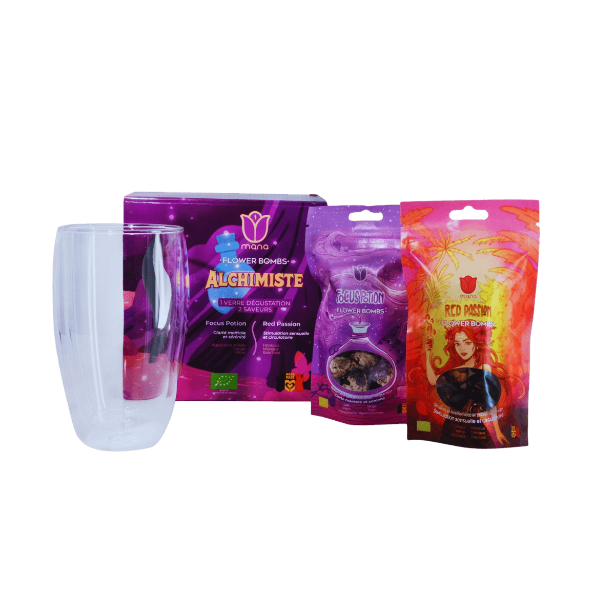 Cadeauset Pack Alchimiste - Focus Potion + Red Passion + 1 glas