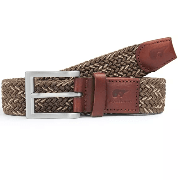 Ceinture tissée élastique marron froid et beige Lucas 105 cm