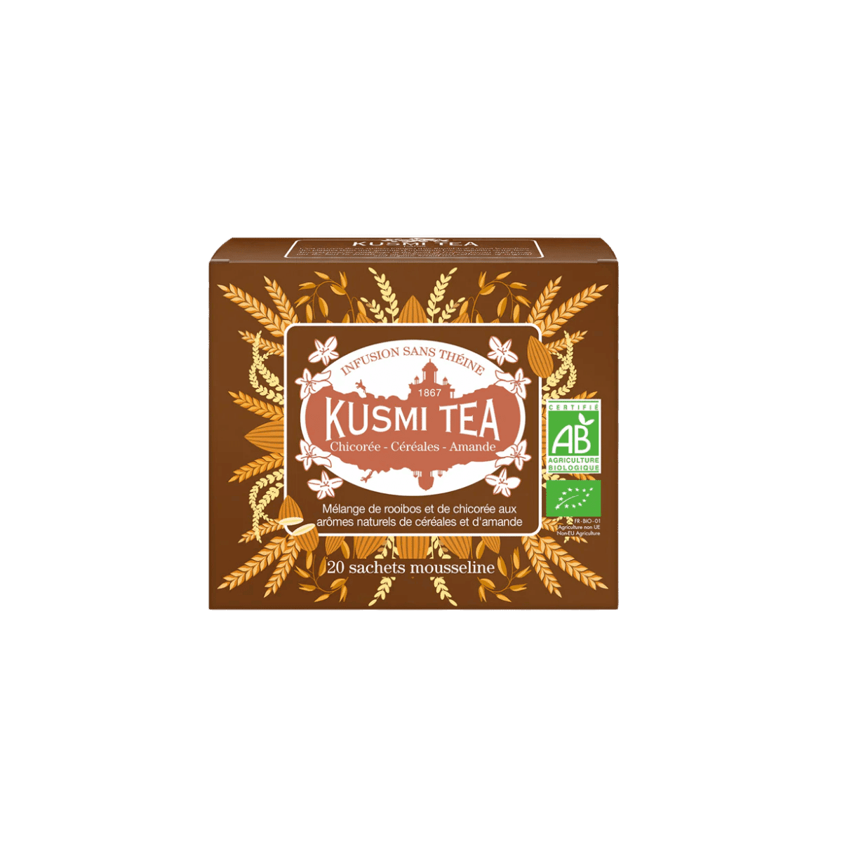 Chicorée céréales amande bio - Etui 20 sachets mousseline - 40gr - Kusmi Tea
