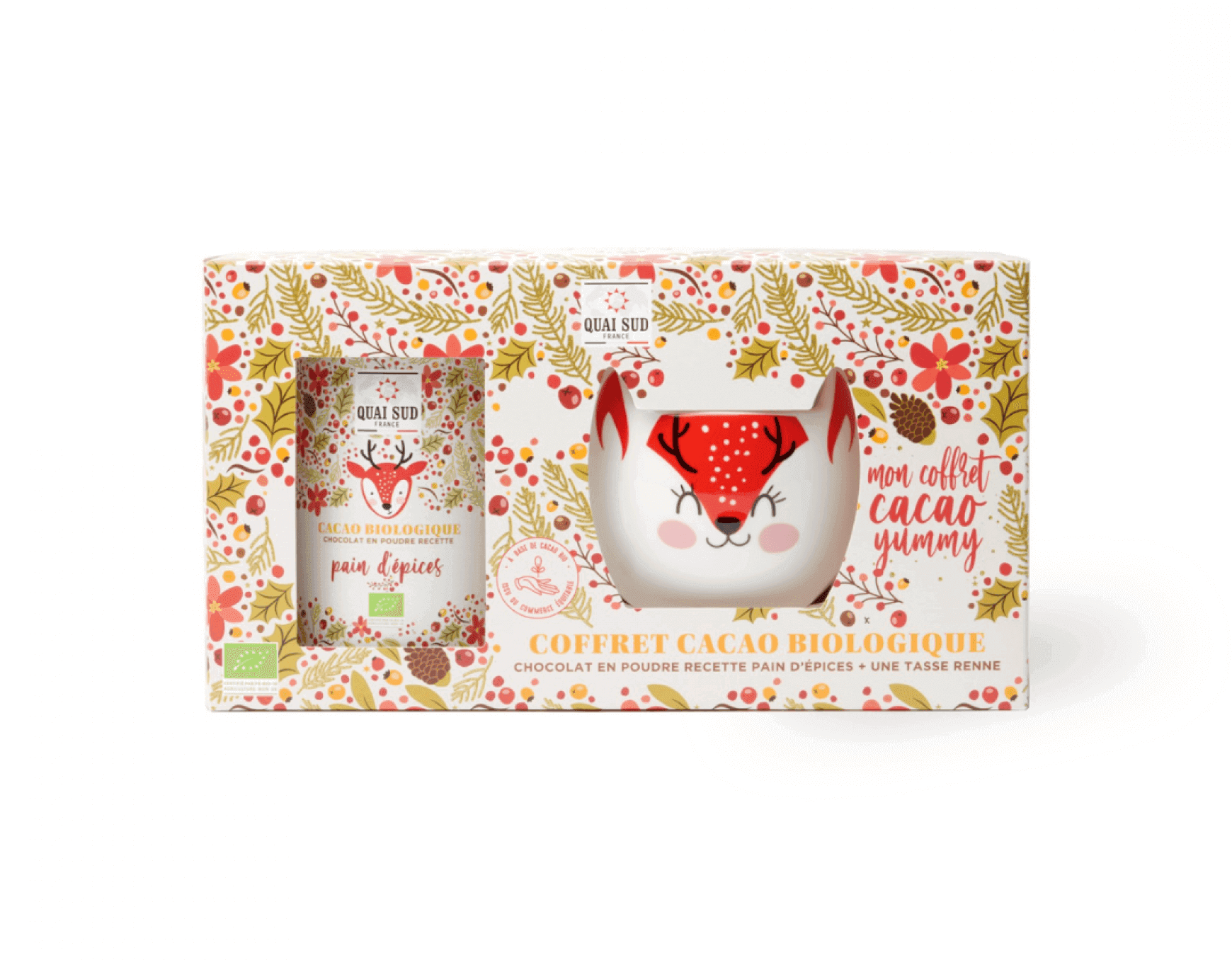 YUMMY" Kerst Rendier Biologische Peperkoek Cacao Gift Set