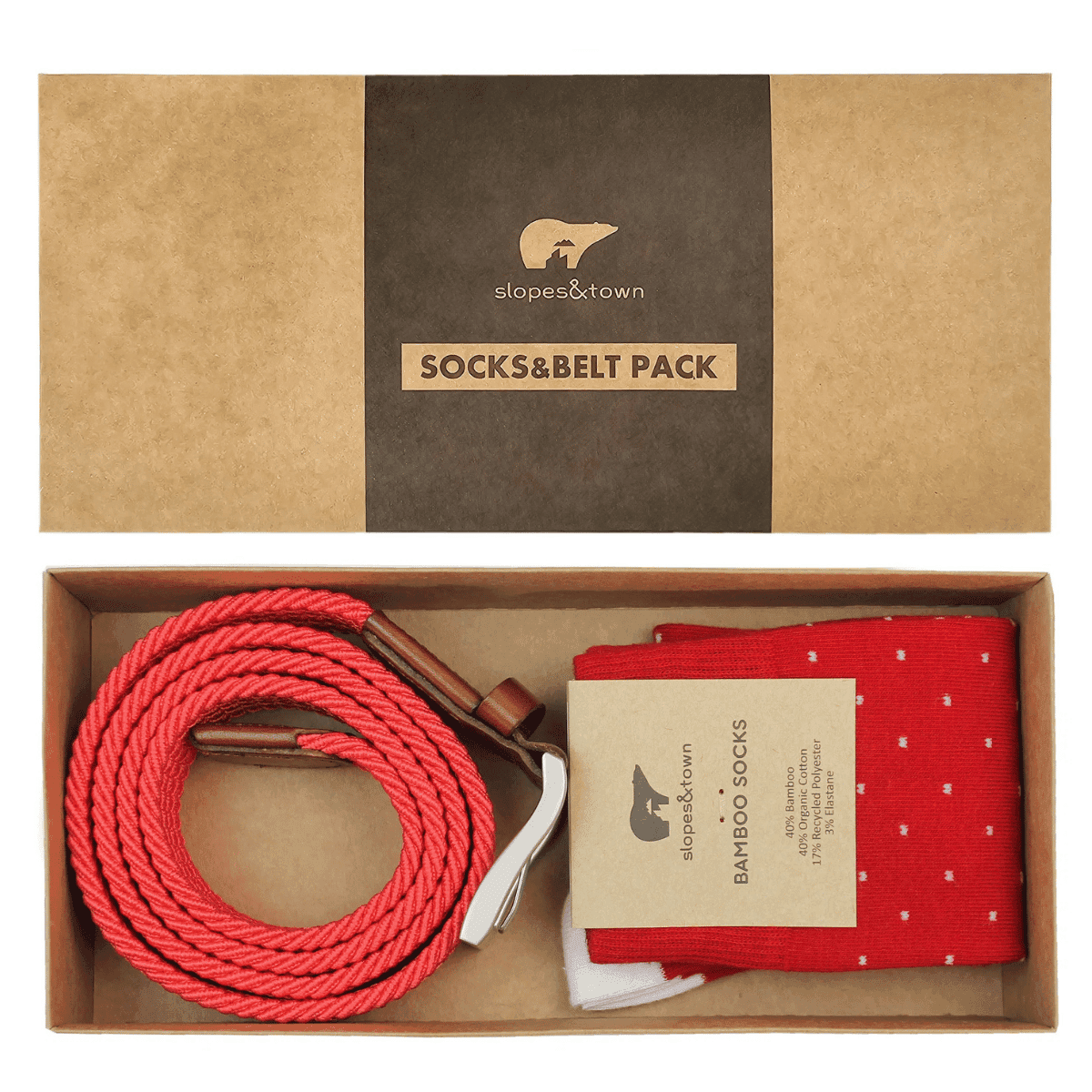 Slopes&Town George geschenkset – Rode riem en stippensokken maat 40-44 - Slopes & Town