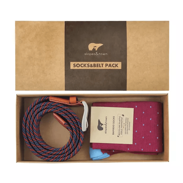 Geschenkverpakking Graeme 105cm riem en Burgundy Dots 42-46 sokken