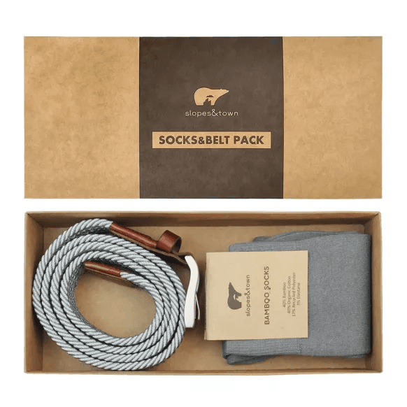 Paul 105cm Riem en Effen Grijze Sokken Geschenkset 42-46