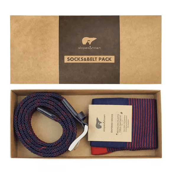 Coffret cadeau ceinture Robbie 105cm et chaussettes à rayures bordeaux 42-46