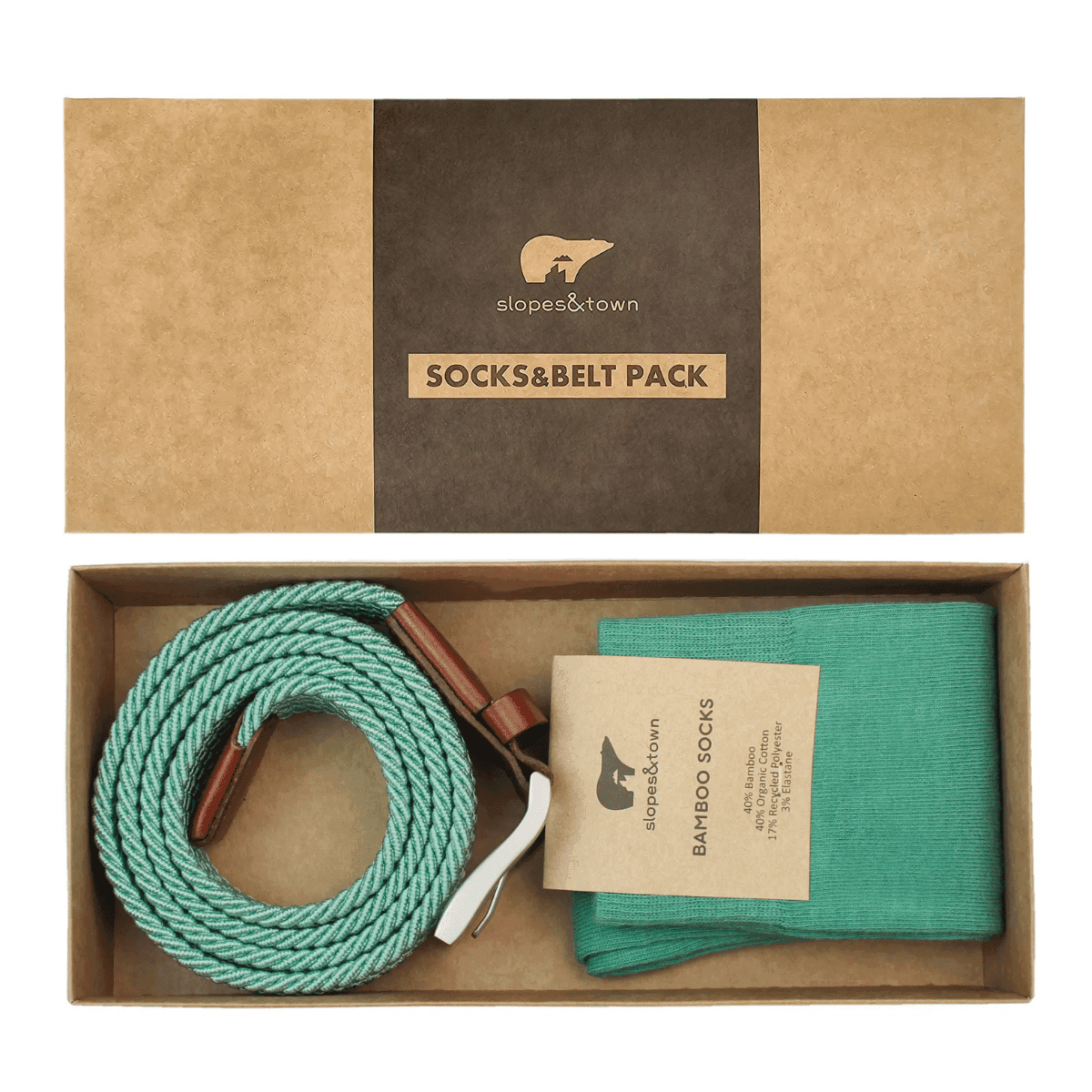 Coffret cadeau Ceinture Roy et chaussettes unies à la menthe 40-44 - Slopes & Town