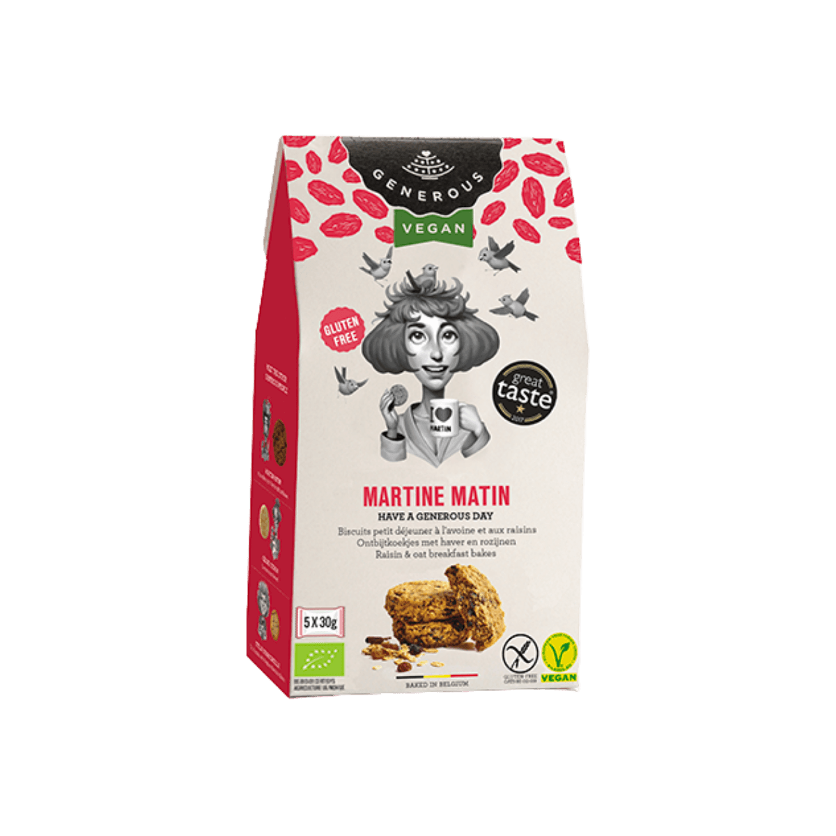 Koekjes Martine Matin Havermout & rozijnen 150gr (5 x 30g) ORGANISCH