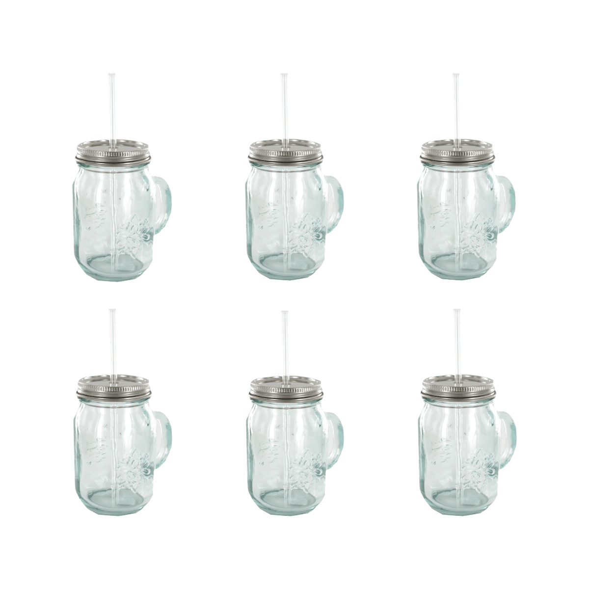 Set van 6 Mason Jars in gerecycleerd glas + Aluminium doosjes + Rietjes