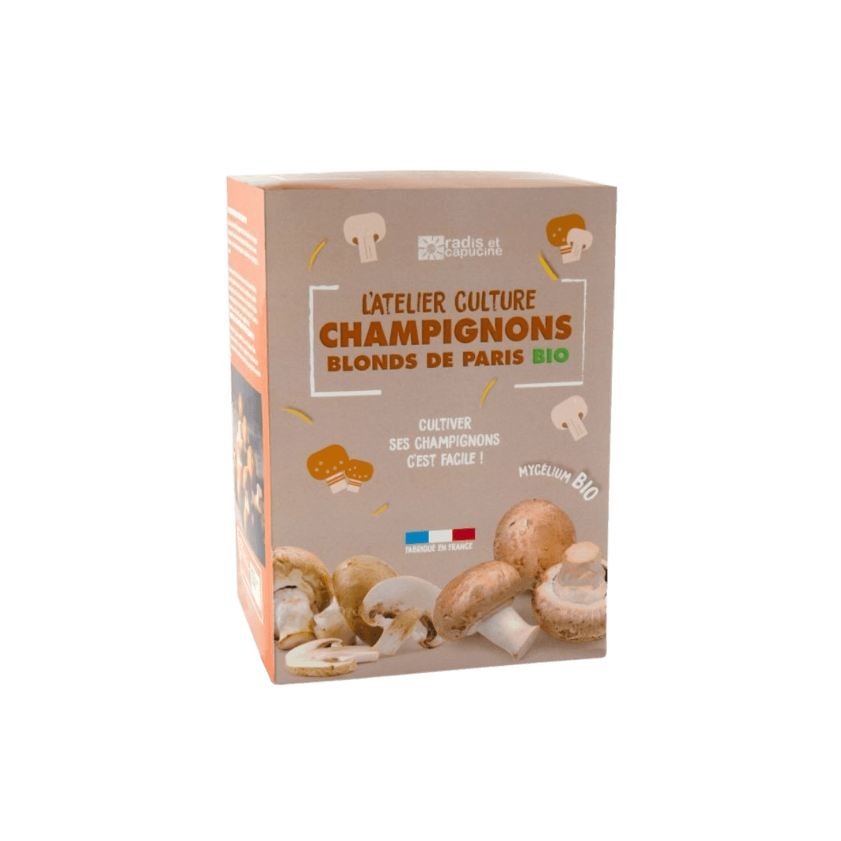 Kit de culture champignons de Paris brun BIO - Petit modèle - Radis et Capucine