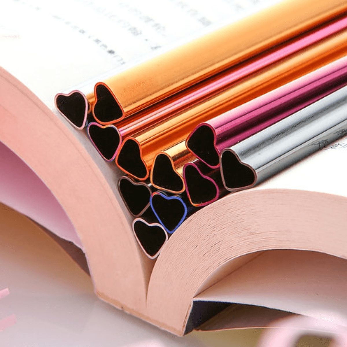 Set van 6 hart rietjes - Mix van kleuren