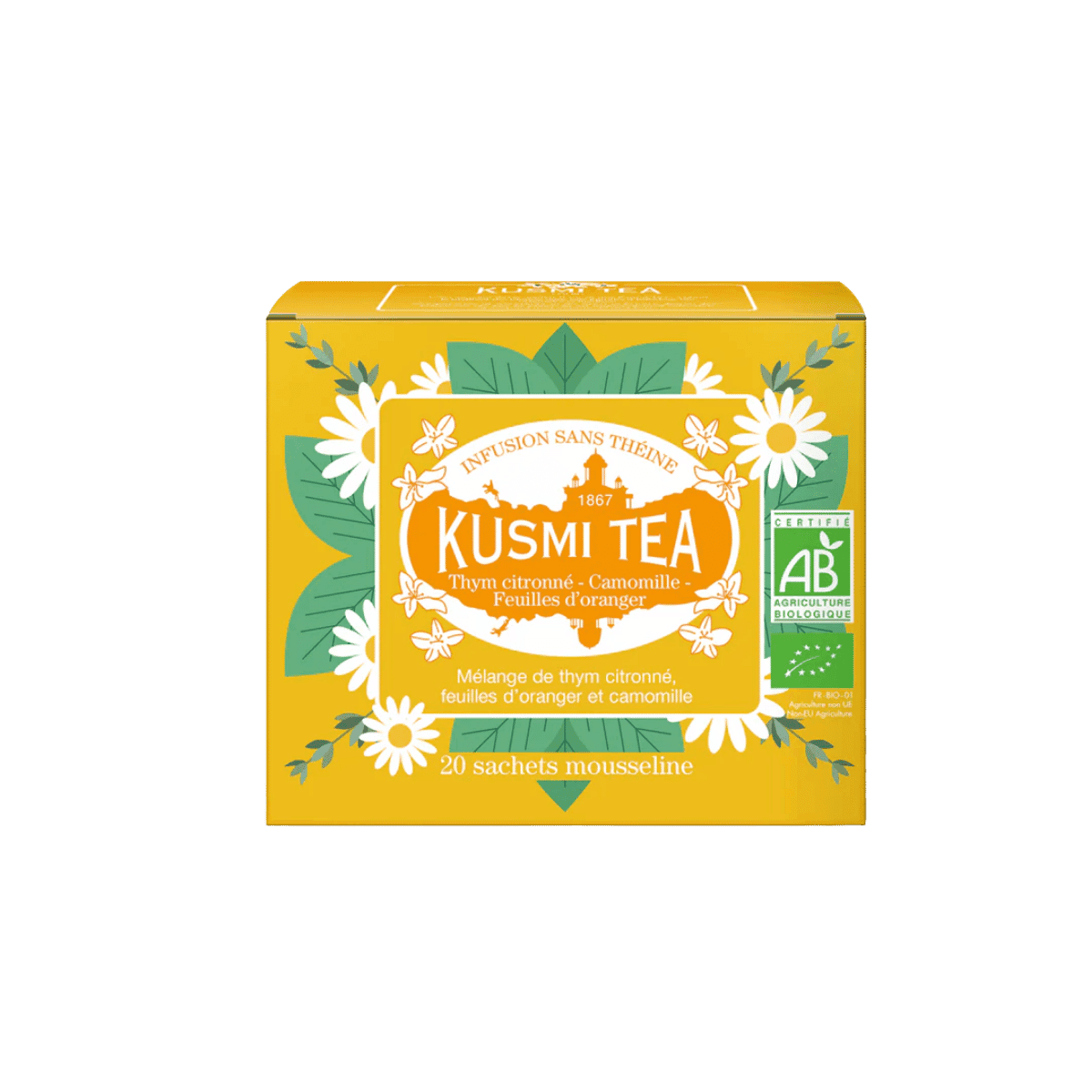 Thym citronné-camomille-feuilles d’oranger bio - Etui 20 sachets -24gr - Kusmi Tea
