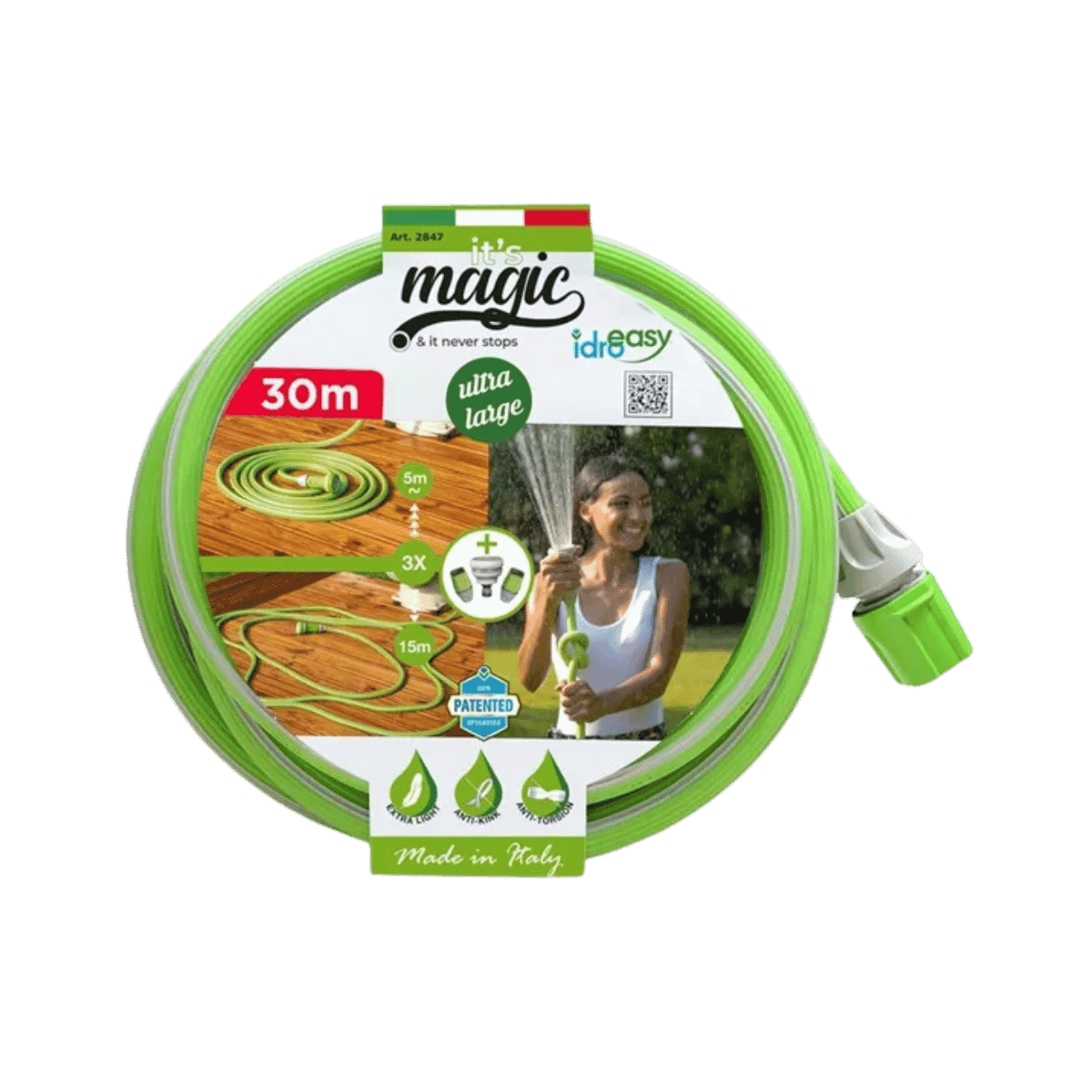 Tuyau d'arrosage extensible de 30 m avec douchette, Magic Soft Large, Breveté