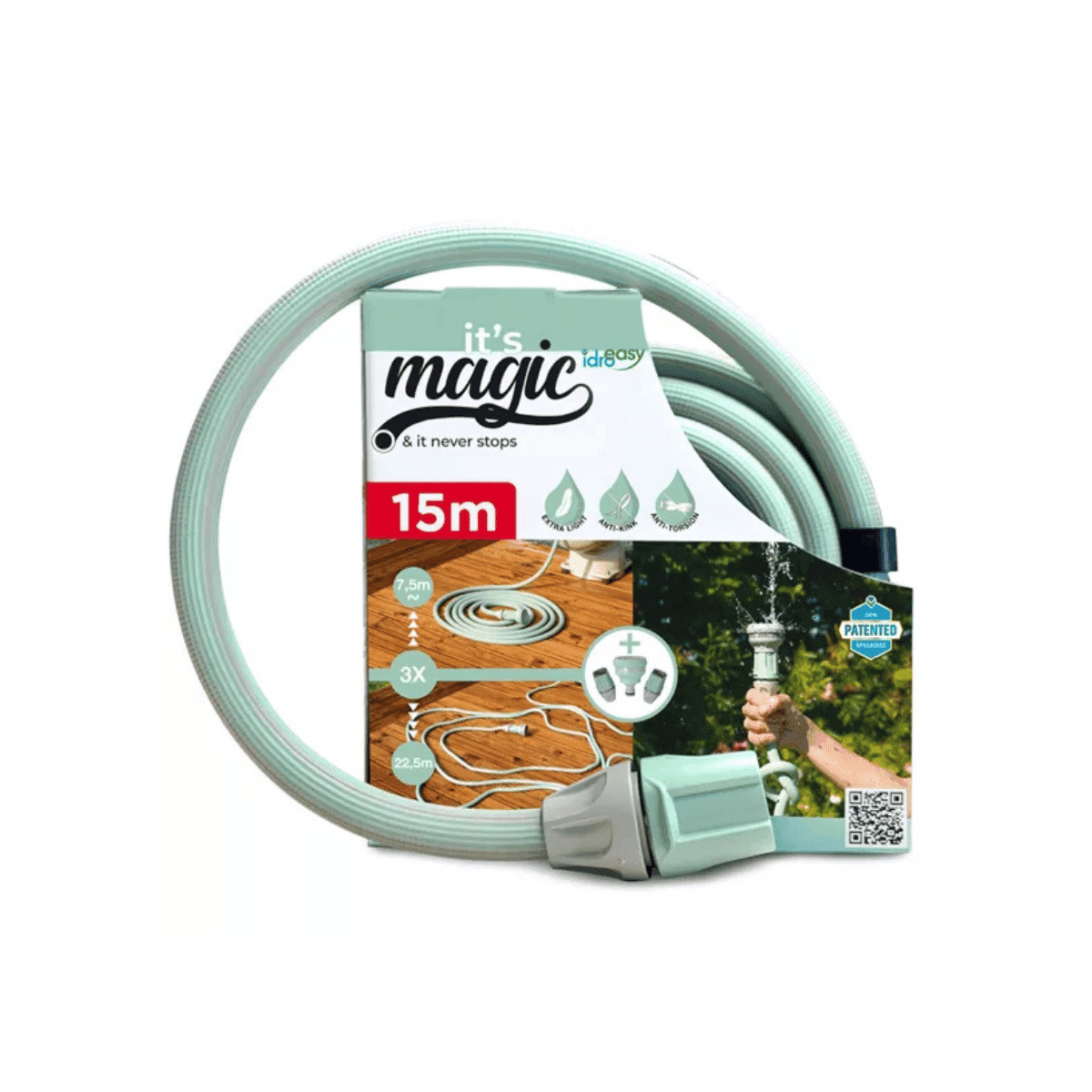 Uittrekbare Tuinslang 15m met 6-standendouchekop + ON/OFF – Magic Soft Smart