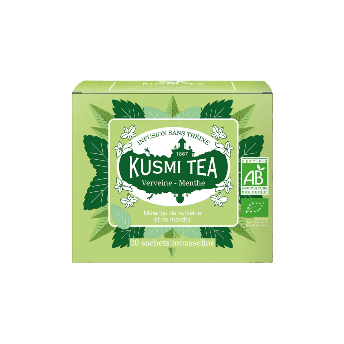 Kusmi Tea Bio Verveine-Munt – Doos met 20 mousselinezakjes (24 g) - Kusmi Tea