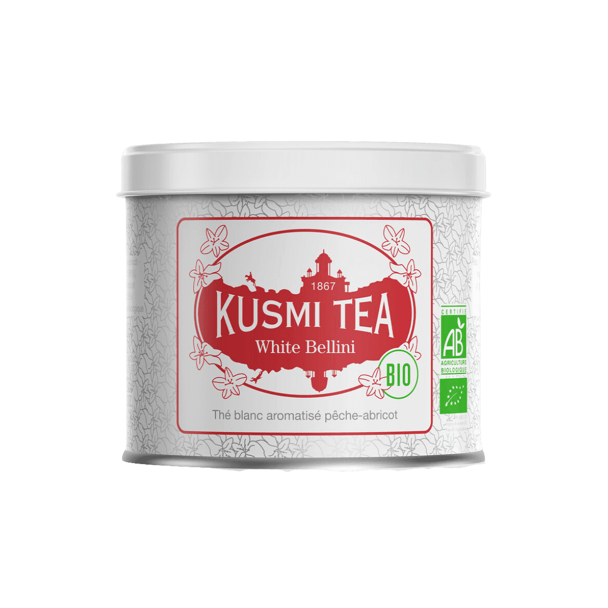 Witte Bellini Biologische Witte Thee Perzik en Abrikoos Tin 90gr